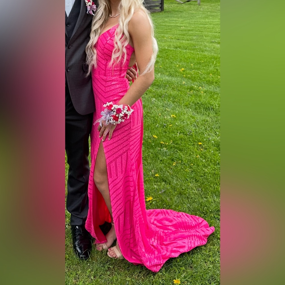 beautiful pink prom dress with slit